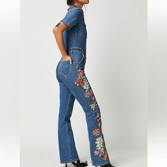 Driftwood x Free People Embroidered Denim Jumpsuit - Picture 3 of 8